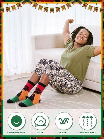 6 أزواج من الجوارب السوداء لشهر التاريخ من Juneteenth Styles Holiday Novelty Black Power Crew الجوارب الرجالية الأفريقية هدية للنساء والرجال، مقاس واحد in Saudi Arabia
