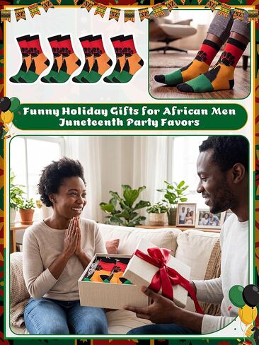 6 أزواج من الجوارب السوداء لشهر التاريخ من Juneteenth Styles Holiday Novelty Black Power Crew الجوارب الرجالية الأفريقية هدية للنساء والرجال، مقاس واحد in Saudi Arabia