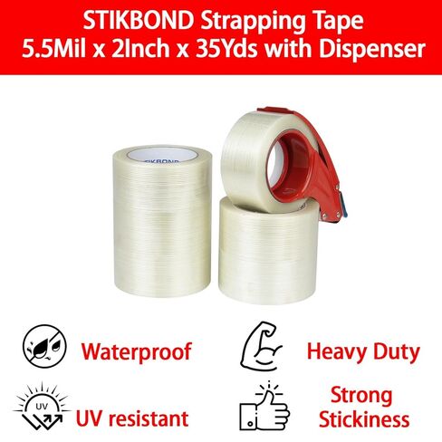 Strapping Tape 5.5Mil x 2Inch x 35Yds with Dispenser 6-Packs,Mono Fiberglass Reinforced Packing Tape Heavy Duty Wear-Resistant Sealing Tape for Shipping,Moving (Total 210Yds) in Kuwait