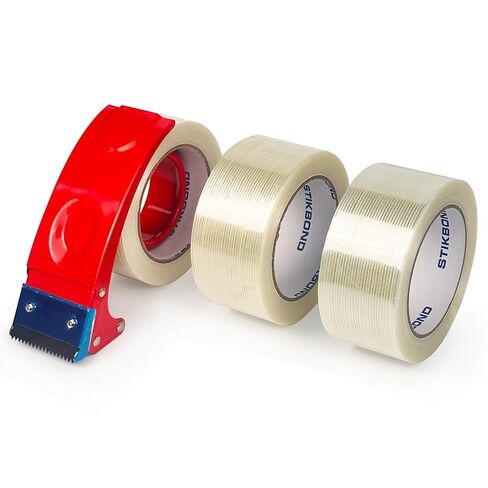 Strapping Tape 5.5Mil x 2Inch x 35Yds with Dispenser 6-Packs,Mono Fiberglass Reinforced Packing Tape Heavy Duty Wear-Resistant Sealing Tape for Shipping,Moving (Total 210Yds) in Kuwait