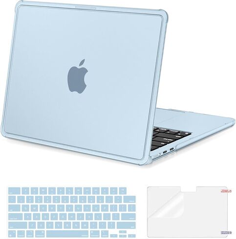 حافظة MOSISO متوافقة مع جهاز MacBook Air 13 بوصة M5 M4 M3 M2 2026-2022 A3449 A3240 A3113 A2681، مطابقة بدقة للون الكمبيوتر المحمول، طقم 3 في 1 هيكل صلب بزوايا معززة لجهاز Mac Air 13.6، أزرق سماوي in Kuwait