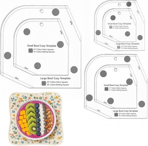 Bowl Cozy Template Cutting Ruler Set, 3 Sizes Acrylic Transparent Quilting Stencils for DIY Kitchen Hot Bowl Holders, Precision Cut On Fold Sewing Pattern (White) in Saudi Arabia