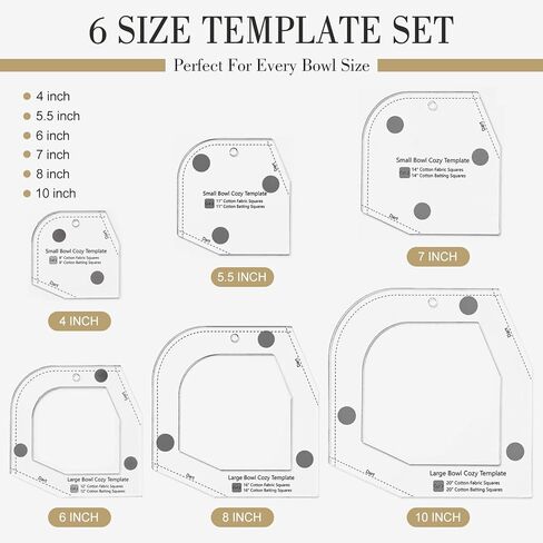 Bowl Cozy Template Cutting Ruler Set, 3 Sizes Acrylic Transparent Quilting Stencils for DIY Kitchen Hot Bowl Holders, Precision Cut On Fold Sewing Pattern (White) in Saudi Arabia