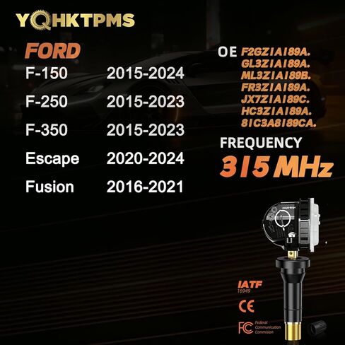 TPMS Ford 315MHz Pre-Programmed,New Upgraded TPMS Sensor Compatible with Ford F150 2015-2024|F250 2015-2023|F350 2015-2023|Fusion 2016-2021|Escape 2020-2024/OE#F2GZ1A189A(Set of 4) in Saudi Arabia
