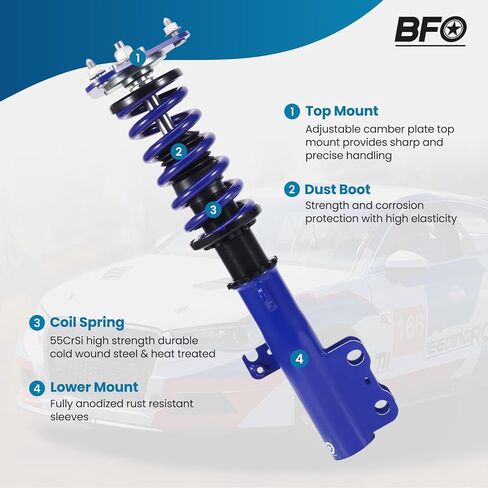 BFO Coilovers for Scion TC 2005-2010, Height Adjustable Full Coilovers Suspension Kit, Preset Damping Shock Absorber Struts, Lowering Kit Blue in Saudi Arabia