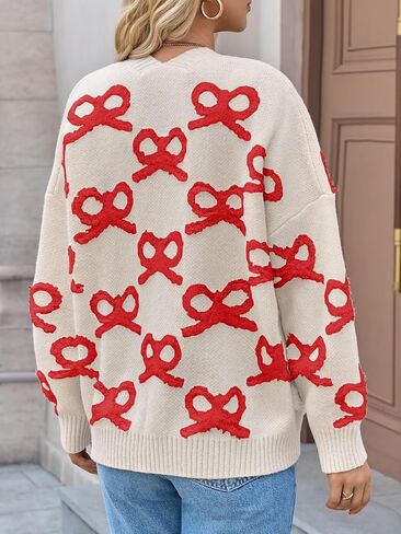Saodimallsu Womens Bow Cardigan Sweaters Button Up Chunky Knit Loose Fit Fall Winter Sweater Coats with Pockets in Saudi Arabia