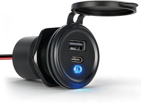 منفذ USB 12 فولت مع مفتاح وLED أزرق - شاحن سيارة 30 وات من النوع C و18 وات QC3.0 - مقبس USB مزدوج سريع من الألومنيوم، بديل ولاعة السجائر المقاومة للماء للمركبات الترفيهية والقوارب والشاحنات والتخييم (قطعة واحدة) in Kuwait
