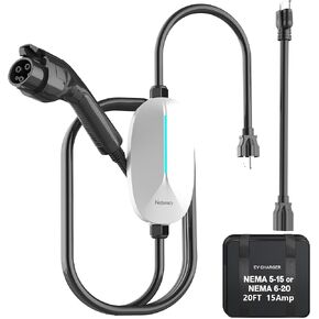 Level 1/2 EV Charger, Rated Current 15A, 110V-240V Portable EV Charger with 20FT Cable, NEMA 6-20 & NEMA 5-15 Plug, Home Electric Vehicle Charging Station for All J1772 Electric Cars in Saudi Arabia