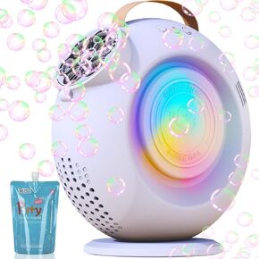 Automatic Bubble Machine for Kids & Toddlers, Rechargeable 15000+ Bubbles Per Minute with 90°/360° Rotation & LED Light - Bubble Blower for Birthday Wedding Outdoor Party Gifts in Saudi Arabia