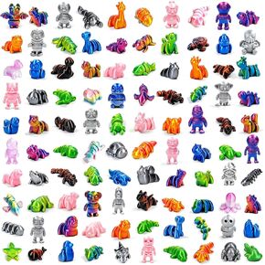 200Pcs Mini Random 3D Printed Animals Figurines Set - 100 Unique Designs, Movable Joints, Silk Gradient Colors, Cute Desk Decor, Party Favors, Classroom Prizes, ADHD Reward Jar Filler in Saudi Arabia
