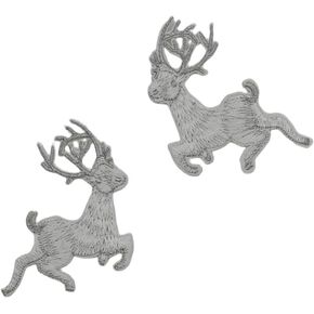 Silver Running Reindeer Embroidered Iron On Patch, Elegant Gray Deer Applique, Nordic Christmas Sew On Patch for Winter Jackets Sweaters Bags Crafts in Kuwait