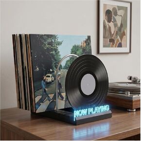 تخزين تسجيلات الفينيل لـ 60 LPs، حامل تسجيلات الفينيل المضيء الآن، تصميم مستوحى من الفينيل مع أضواء LED بـ 7 ألوان، عرض حامل تسجيلات الفينيل، هدايا موسيقية لمحبي الفينيل. in Kuwait