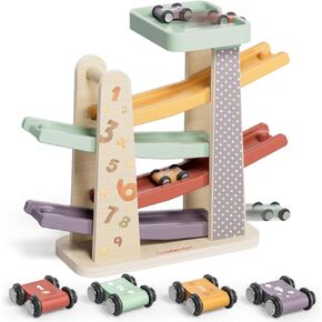 TOPBRIGHT Baby Toys for 1 Year Old Boy Gifts, Wooden Car Ramp Race Track Set, Car Toys for Toddlers with 4 Cars and a Garage, Montessori Toys for 1 Year Old Boy Girl, Birthday Gift for Age 12+ Month in Saudi Arabia