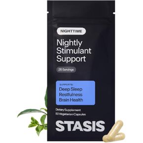 Stasis Nighttime - كبسولات الهدوء والنوم لتتوافق مع منشطاتك - قلنسوة الجمجمة، لحاء ماجنوليا، المغنيسيوم للنوم ومكملات أستازانتين للاسترخاء ودعم المزاج (25 حصة) in Saudi Arabia