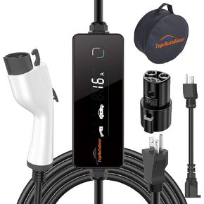 شاحن TopAutoGear المستوى 2 EV 40A ETL مدرج في شاحن UL2594 J1772 مع محول تسلا NEMA 14-50 قابس 25 قدم شاحن EV منزلي محمول لجميع مركبات J1772 وTesla in Kuwait