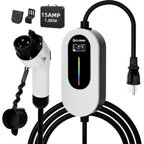 Portable Level 1 EV Charger 15A 110V, NEMA 5-15 Plug Charging Kit with 25FT Cable, Adjustable Current & Delay Timer, Home & Outdoor Portable EV Charger for All J1772 EVs and Hybrid Cars in Saudi Arabia