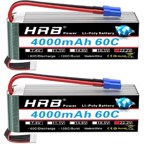HRB 2 قطعة 6S بطارية ليبو EC5 22.2V 4000mAh 60C RC بطارية ليبو متوافقة مع أجهزة الاستقبال عن بعد هليكوبتر سيارة شاحنة قارب هواية in Kuwait