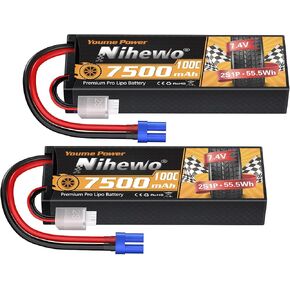 2S Lipo Battery Pack 7.4V RC Battery 7500mAh 100C Hard Case with EC5 Connector for 1/8 1/10 RC Car Truck Vehicle Boat Tank Airplane Model(2 Packs) in Kuwait