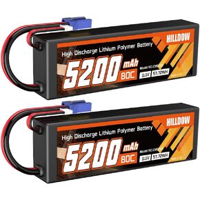 Hilldow 5200mAh 11.1V RC Battery 80C 3S Lipo Battery with EC5 Hard Case for RC Vehicles Car Buggy Truggy Airplane Drone(2packs) in Kuwait