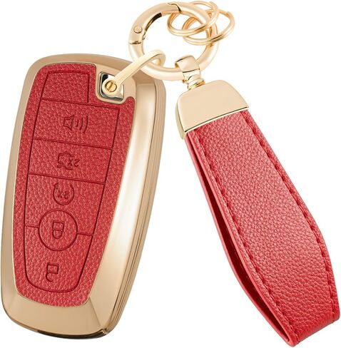 for Ford Key Fob Cover with Keychain, Soft TPU Leather Texture Key Case Shell for F150 F250 F350 Maverick Mustang Explorer Fusion Escape Edge Bronco Accessories, 2018-2026, Brown in Saudi Arabia