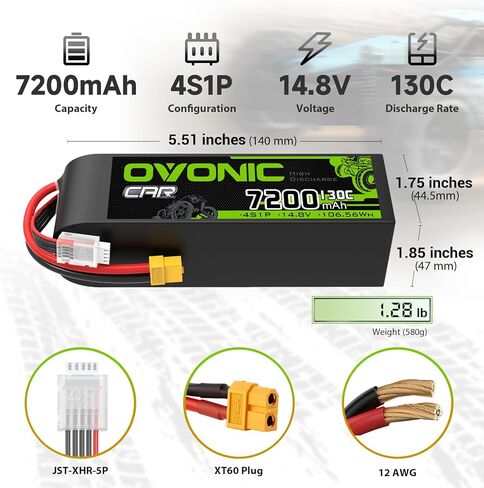 OVONIC 4S LiPo Battery 7200mAh 14.8V 130C RC Battery with XT60 to TRA Connector in Kuwait