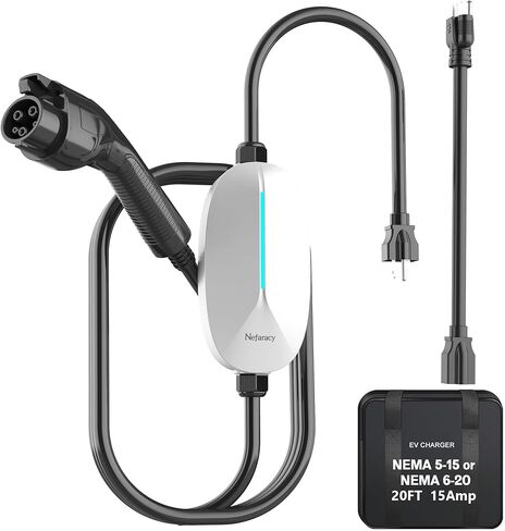 Level 1/2 EV Charger, Rated Current 15A, 110V-240V Portable EV Charger with 20FT Cable, NEMA 6-20 & NEMA 5-15 Plug, Home Electric Vehicle Charging Station for All J1772 Electric Cars in Saudi Arabia