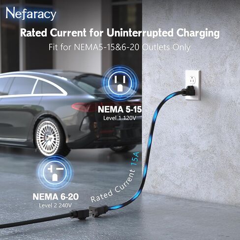Level 1/2 EV Charger, Rated Current 15A, 110V-240V Portable EV Charger with 20FT Cable, NEMA 6-20 & NEMA 5-15 Plug, Home Electric Vehicle Charging Station for All J1772 Electric Cars in Saudi Arabia
