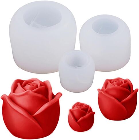 3-Piece Rose Silicone Mold Set Large, Medium, and Small Sizes 3D Floral Silicone Molds Ideal for Candle Making, Epoxy Resin Casting, Handmade Soap, Pottery, Plaster Crafts, and Gifts GJ-1023LMS in Kuwait