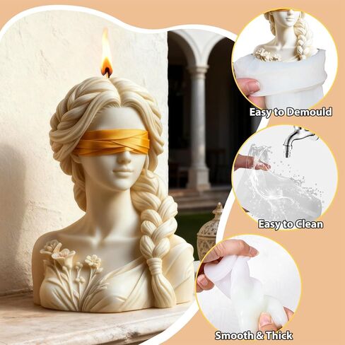 Blindfolded Lady Candle Mold, Braid Girl Maiden Shaped Portrait Aesthetic Woman Resin Casting Silicone Molds for Home Decor, Soap & Candle Making, DIY Epoxy Resin Craft Gift Mold in Saudi Arabia