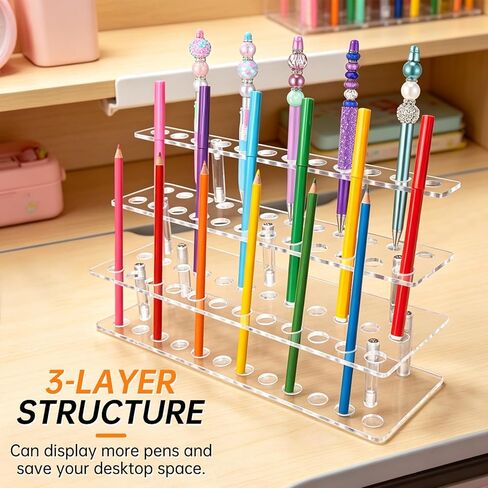 Acrylic Pen Display Stand 36 Slots 1.5cm Pen Stand Display 3 Tier Clear Pen Stand Display Acrylic Pen Holder Stand for Beadable Pen Pencil in Saudi Arabia