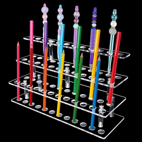 Acrylic Pen Display Stand 36 Slots 1.5cm Pen Stand Display 3 Tier Clear Pen Stand Display Acrylic Pen Holder Stand for Beadable Pen Pencil in Saudi Arabia