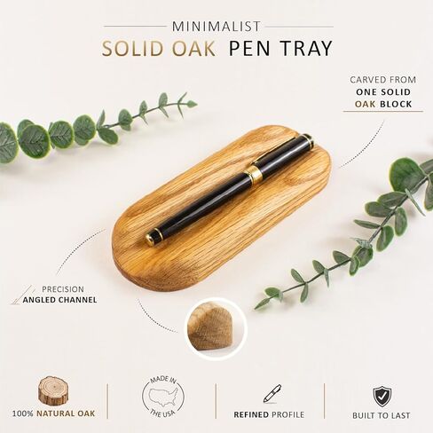 Solid Oak Single Pen Tray, Minimalist Desk Organizer, Natural Wood, Handcrafted, Precision Angled Channel in Saudi Arabia