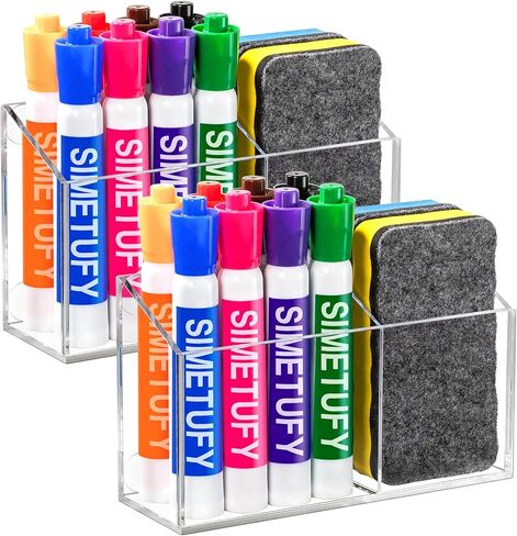 Simetufy Magnetic Pen Holder, Acrylic Magnetic Dry Erase Marker Holder for Whiteboard, Pen Holder for Fridge, Locker Organizer for Work, Locker Accessories, Marker Organizer, 2 Pack in Saudi Arabia