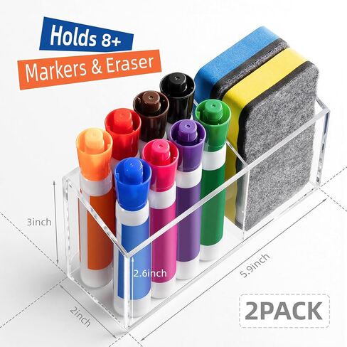 Simetufy Magnetic Pen Holder, Acrylic Magnetic Dry Erase Marker Holder for Whiteboard, Pen Holder for Fridge, Locker Organizer for Work, Locker Accessories, Marker Organizer, 2 Pack in Saudi Arabia