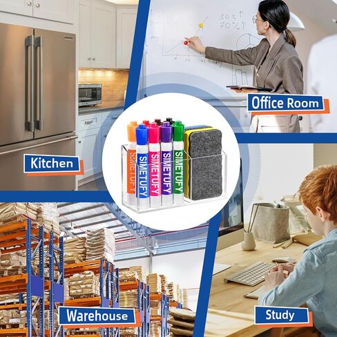 Simetufy Magnetic Pen Holder, Acrylic Magnetic Dry Erase Marker Holder for Whiteboard, Pen Holder for Fridge, Locker Organizer for Work, Locker Accessories, Marker Organizer, 2 Pack in Saudi Arabia