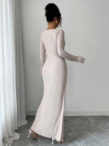 Womens Dress Long Sleeve Knit Dress Fall Bodycon Fitted Midi Wedding Guest Asymmetrical Neck Sexy Dresses for Women in Saudi Arabia