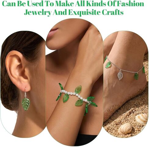 200 Pcs Green Leaf Beads, Translucent Leaves Shaped Beads Charms, Acrylic Green Bead for Beaded Plants Charm, Leaf Hanging Pendants for DIY Jewelry Making Bracelets Necklace Earring in Kuwait