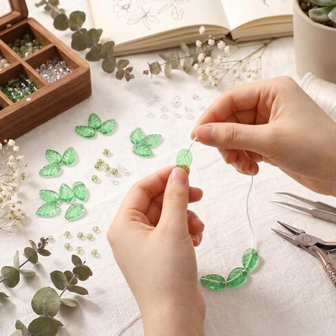 200 Pcs Green Leaf Beads, Translucent Leaves Shaped Beads Charms, Acrylic Green Bead for Beaded Plants Charm, Leaf Hanging Pendants for DIY Jewelry Making Bracelets Necklace Earring in Kuwait