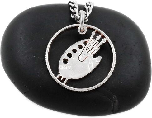 Painters Palette Necklace, Artsy Jewelry, Artist Gift, Brush Charm, Hand Cut Coin, By NameCoins in Saudi Arabia