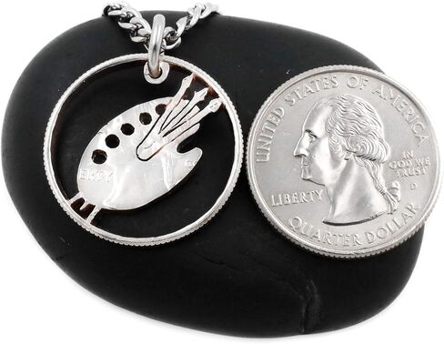 Painters Palette Necklace, Artsy Jewelry, Artist Gift, Brush Charm, Hand Cut Coin, By NameCoins in Saudi Arabia