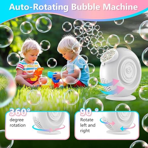 Automatic Bubble Machine for Kids & Toddlers, Rechargeable 15000+ Bubbles Per Minute with 90°/360° Rotation & LED Light - Bubble Blower for Birthday Wedding Outdoor Party Gifts in Saudi Arabia