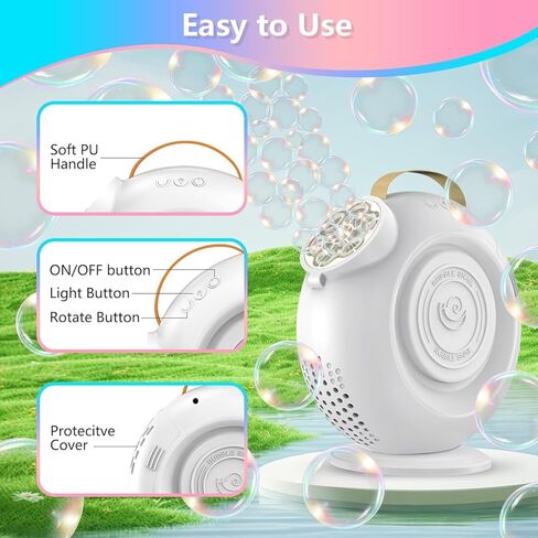 Automatic Bubble Machine for Kids & Toddlers, Rechargeable 15000+ Bubbles Per Minute with 90°/360° Rotation & LED Light - Bubble Blower for Birthday Wedding Outdoor Party Gifts in Saudi Arabia
