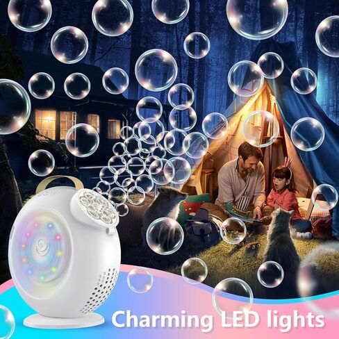 Automatic Bubble Machine for Kids & Toddlers, Rechargeable 15000+ Bubbles Per Minute with 90°/360° Rotation & LED Light - Bubble Blower for Birthday Wedding Outdoor Party Gifts in Saudi Arabia