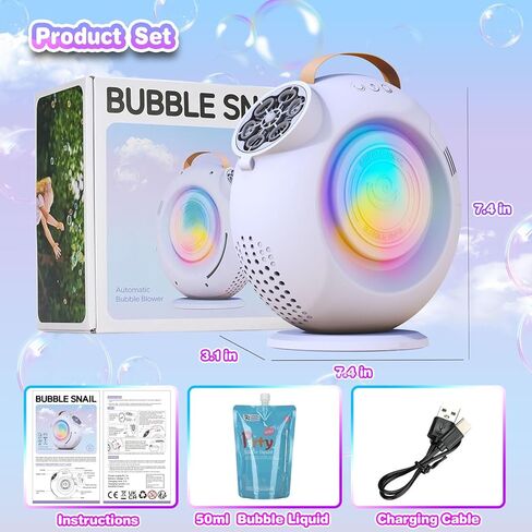 Automatic Bubble Machine for Kids & Toddlers, Rechargeable 15000+ Bubbles Per Minute with 90°/360° Rotation & LED Light - Bubble Blower for Birthday Wedding Outdoor Party Gifts in Saudi Arabia