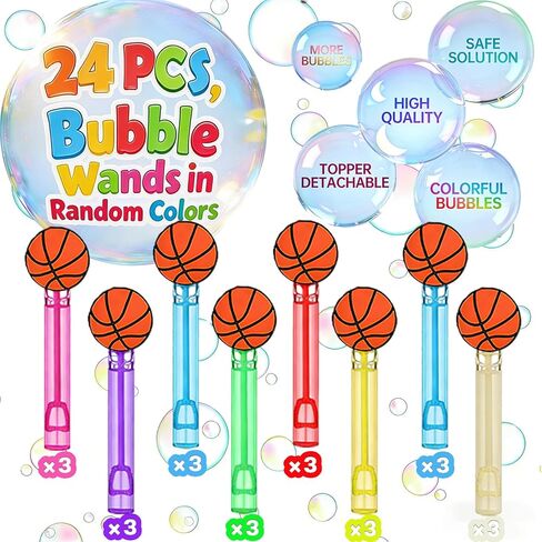 24-Pack Basketball-Themed Bubble Wands – Assorted Color Tubes Party Favors, Goodie Bag Stuffers & Piñata Fillers for Birthdays, Sports Parties & Backyard Basketball Gatherings in Saudi Arabia