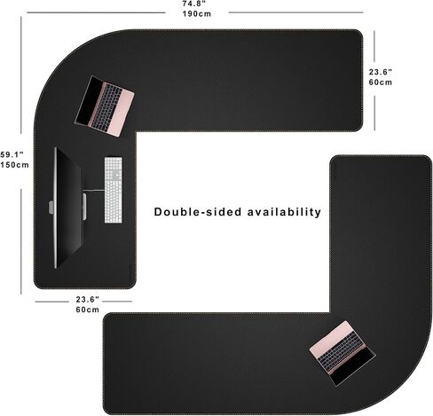 MAIDERN (59" + 75") x 23.6" Black Large L Shaped Desk Mat - Dual Sided Leather Gaming Corner Desk Pad for Office Computer in Saudi Arabia