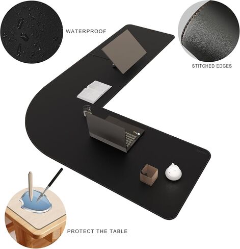 MAIDERN (59" + 75") x 23.6" Black Large L Shaped Desk Mat - Dual Sided Leather Gaming Corner Desk Pad for Office Computer in Saudi Arabia