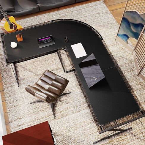 MAIDERN (59" + 75") x 23.6" Black Large L Shaped Desk Mat - Dual Sided Leather Gaming Corner Desk Pad for Office Computer in Saudi Arabia