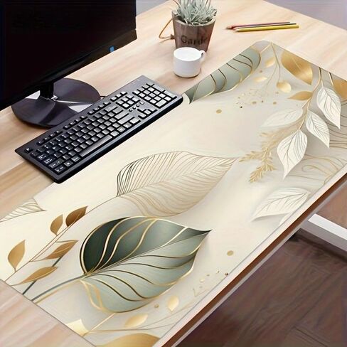 Large Desk Mat 35.4x15.7 Inch Leaf Design Gaming Mouse Pad Extended Keyboard Pad Non Slip Rubber Base Desk Protector for Office Home Study Writing Surface Gift for Women Friends in Kuwait