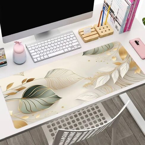 Large Desk Mat 35.4x15.7 Inch Leaf Design Gaming Mouse Pad Extended Keyboard Pad Non Slip Rubber Base Desk Protector for Office Home Study Writing Surface Gift for Women Friends in Kuwait